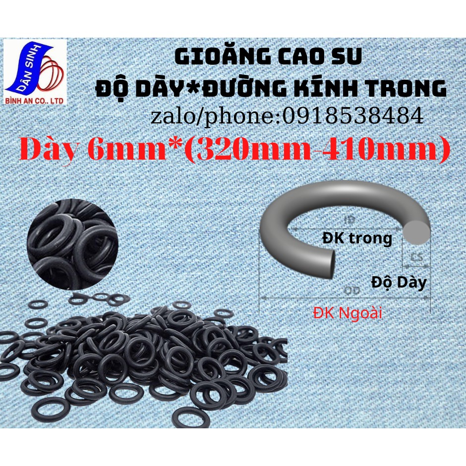 Dày 6mm * (320mm đến 410mm ,Đường kính trong) Gioăng cao su NBR70