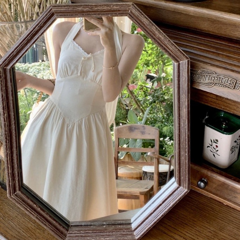 Váy đi biển trắng LUHAZO nữ đẹp maxi 2 dây dài rộng bigsize Hàn Quốc vintage cổ vuông babydoll hở lưng 8516 DK7T101