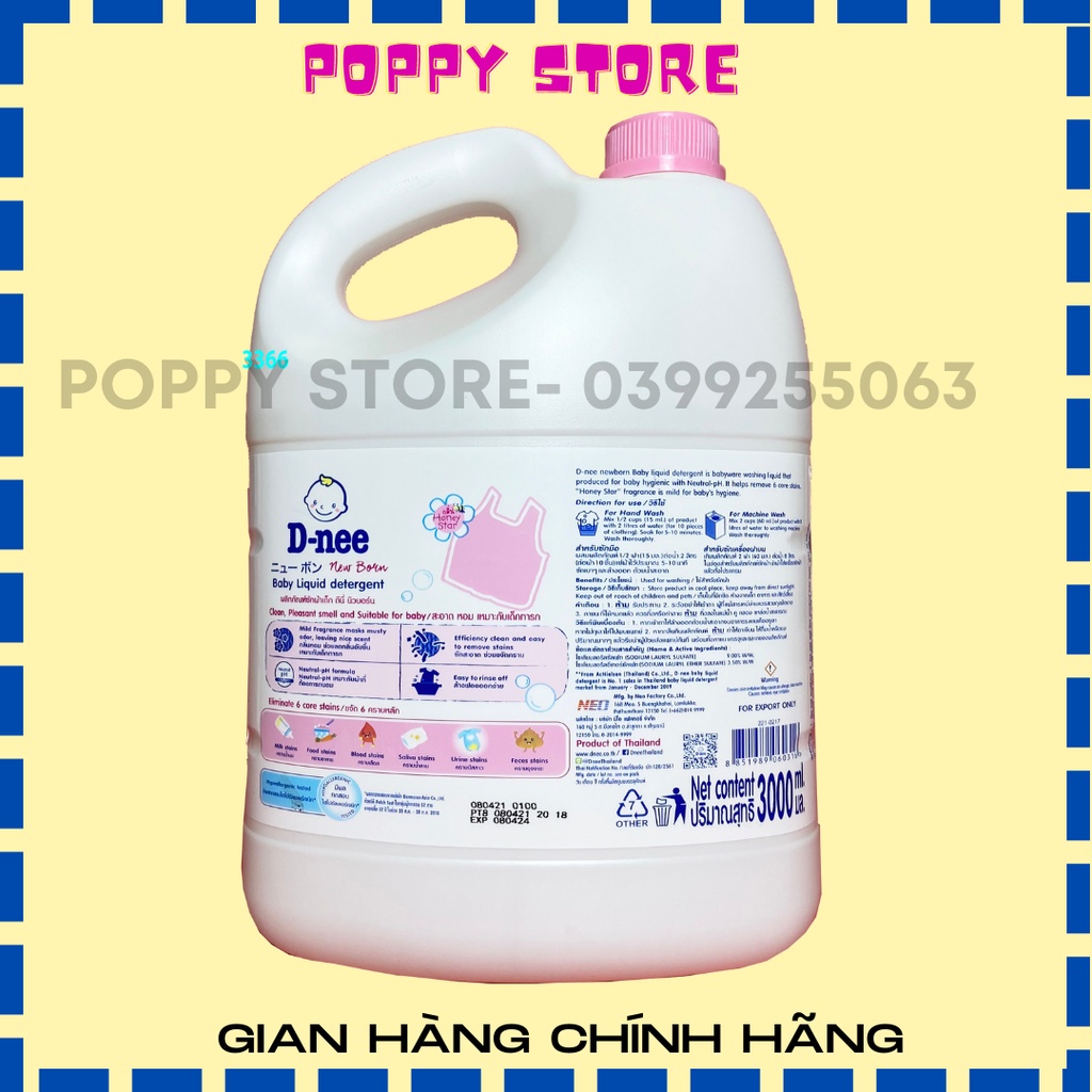 Nước giặt Dnee hồngThái Lan 3000ML giặt xả 2 trong 1 sản phẩm