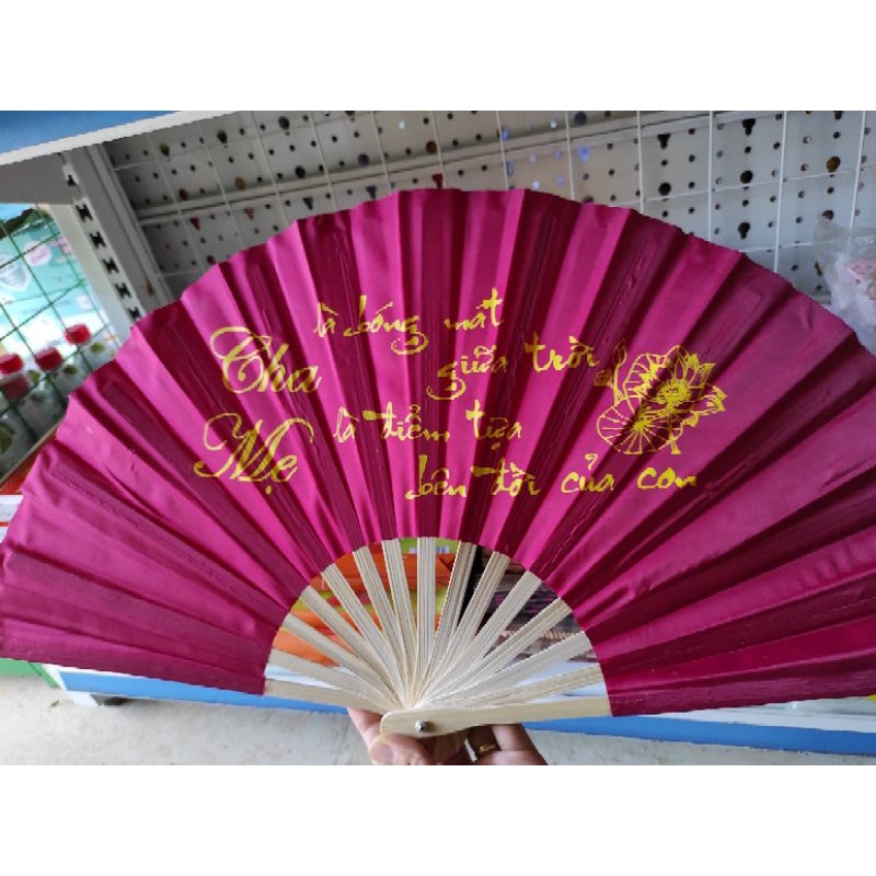 Quạt vải xếp in chữ Thư pháp 32cm