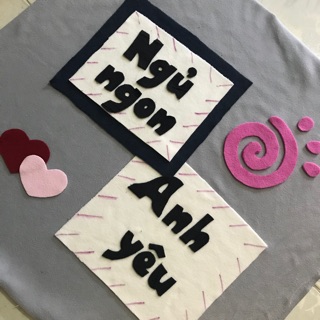 [Mẫu Ngủ ngon Anh yêu | Em yêu] Kit Gối handmade được cắt sẵn theo yêu cầu khách về may hoàn chỉnh kèm kim chỉ bông gòn