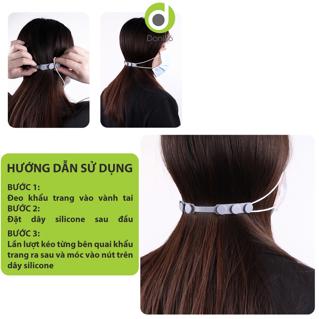 Dây đeo khẩu trang silicone chống đau vành tai 6 nút điều chỉnh, thoải mái khi đeo khẩu trang cả ngày - Doni - DOPK201
