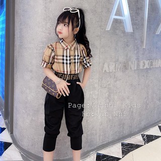 Set áo sơ mi kẻ quần bom bé gái (10-30kg)