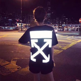 áo thun tay lỡ nam nữ form rộng off white phản quang màu đen Ngầu Store