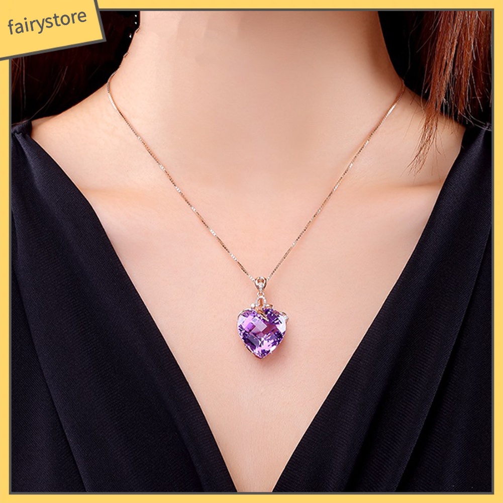 Dây Chuyền Mặt Đá Thạch Anh Tím Nhân Tạo Hình Trái Tim Cho Nữ