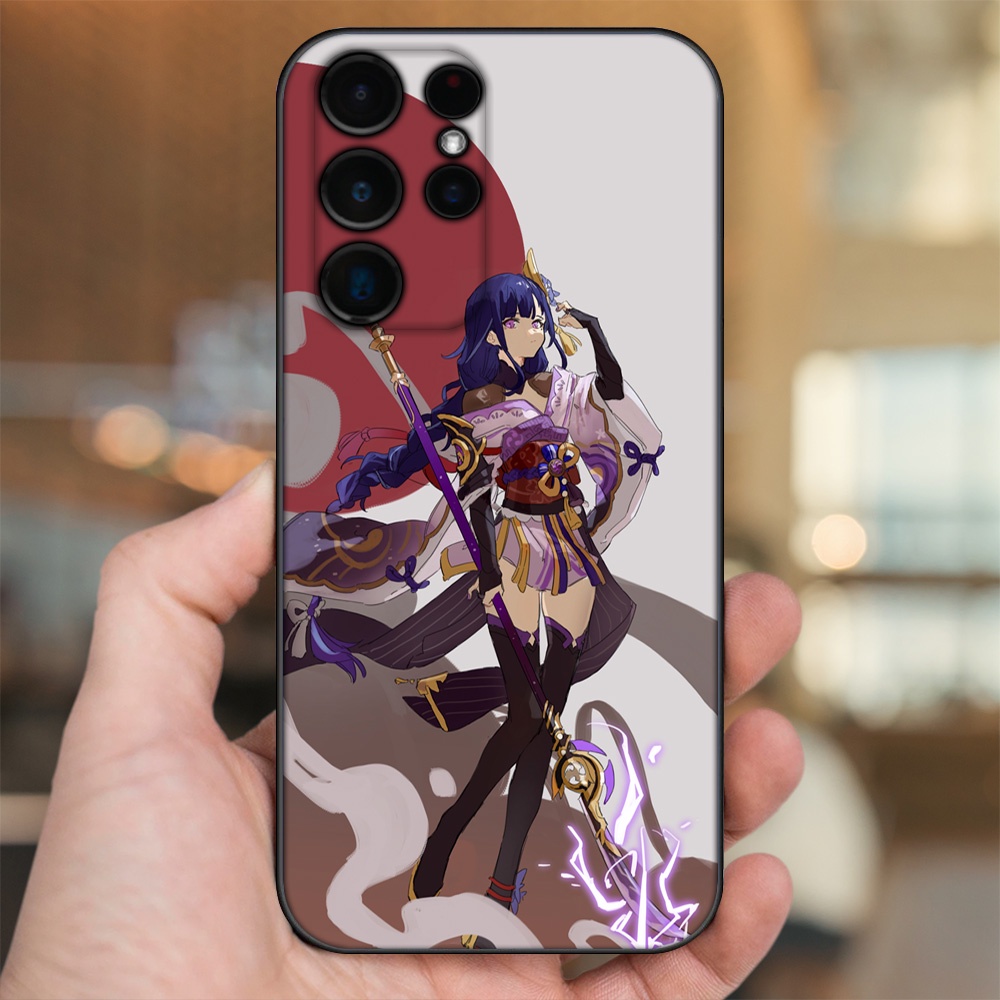 Ốp lưng Samsung S21 Ultra, S22 Ultra viền đen in hình Raiden Shogun Genshin Impact