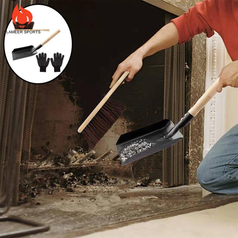 Set xẻng xúc than lò sưởi + bàn chải + găng tay dùng chữa cháy hốt bụi