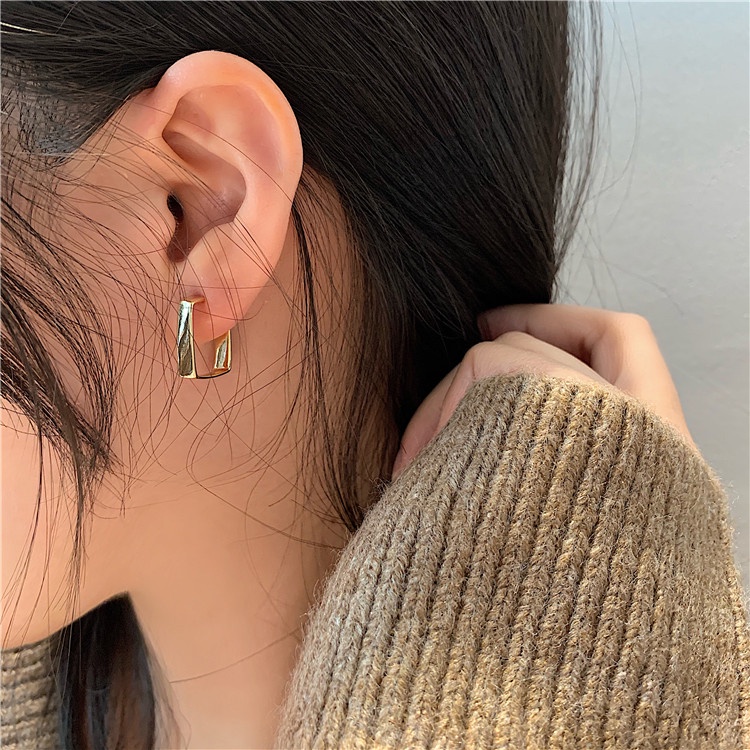 Khuyên Tai Kim Loại Hình Vuông Phong Cách Hip hop Hàn Quốc Cá Tính