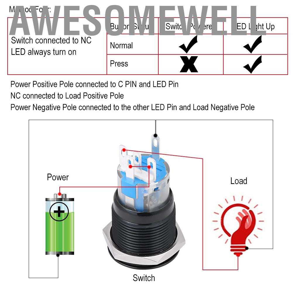 Nút nhấn khởi động xe ô tô 19mm 12v led trắng / đen