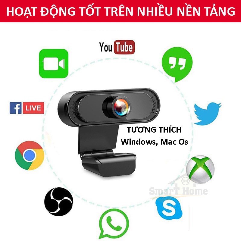 Webcam Máy Tính Có Mic Full HD 1080P - Webcam Có Mic Học Online, Livestrem Giá Rẻ Sử Dụng Cho PC, TV, Laptop BH 12 Tháng