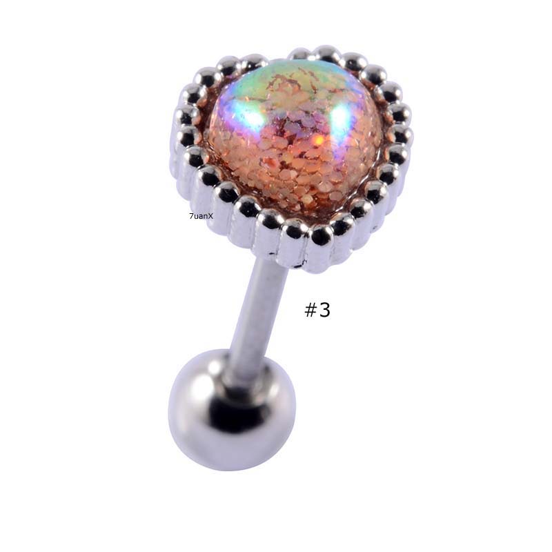 Khuyên tai đầu hình trái tim và hình tròn bằng thép không gỉ