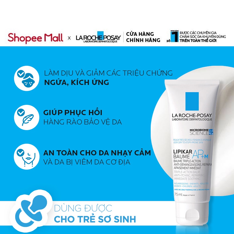 Kem dưỡng làm dịu da, cho da khô, ngứa La Roche-Posay Lipikar Baume AP+M 75ml