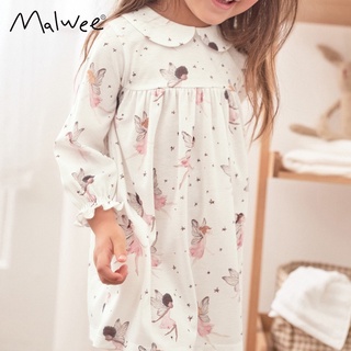 Váy thu đông Malwee trắng cô tiên cổ sen cho bé gái 2 - 7 tuổi mẫu mới MW7714 - Little Maven Chính Hãng