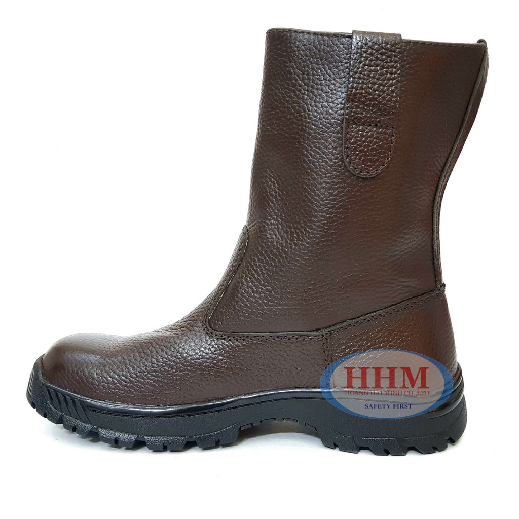 Ủng da bảo hộ DH màu nâu, da thật siêu bền, đế và mũi lót thép, đế cao su chịu nhiệt, chống tia lửa hàn | BigBuy360 - bigbuy360.vn