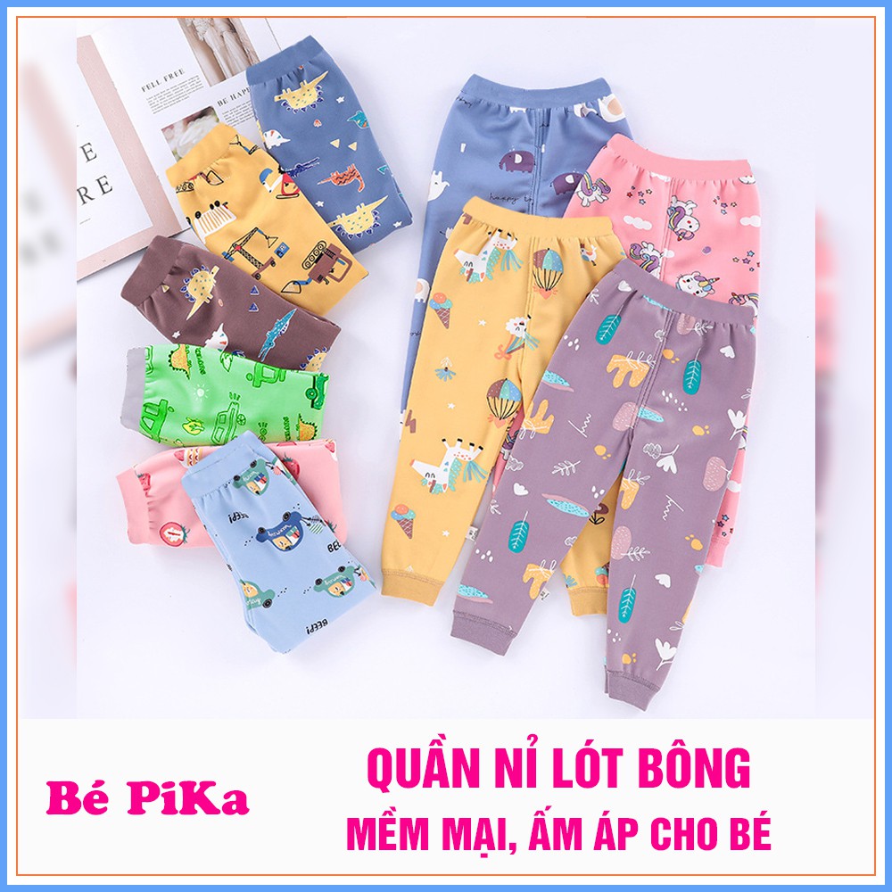 Quần nỉ lót bông bo gấu in hình dễ thương cho bé trai bé gái từ 3 đến 16kg