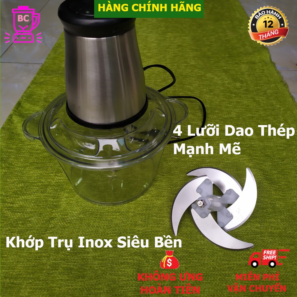 [Lỗi 1 đổi 1] Máy Xay Thịt, Rau Củ Quả - Thân Cối Là Chất Liệu Nhựa Trong Cao Cấp, Lưỡi Dao 4 Cánh Inox, Cối 2ô