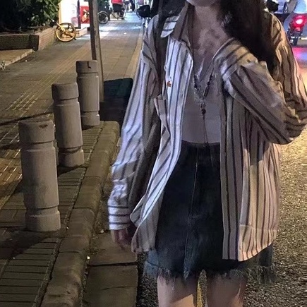 Áo sơ mi ZHELIHANGFEI tay dài dáng rộng họa tiết kẻ sọc thời trang dễ phối đồ cho nữ