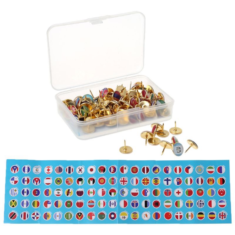 Set 194 Ghim Nhấn Bằng Kim Loại Hình Lá Cờ Các Nước Tiện Dụng Cho Văn Phòng / Trường Học