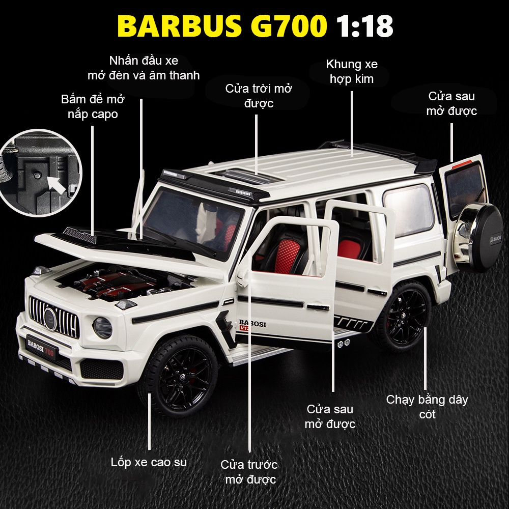 Xe ô tô mô hình Mercedes Benz AMG G63 tỉ lệ 1:24 chất liệu hợp kim cao cấp, có đèn và âm thanh