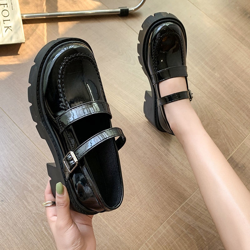 Giày Lolita Nữ HO RETRO Đế Cao 6cm Da Bóng Mờ Phong Cách Hàn Quốc cá tính trẻ đẹp mới hot xinh quai cài đi học