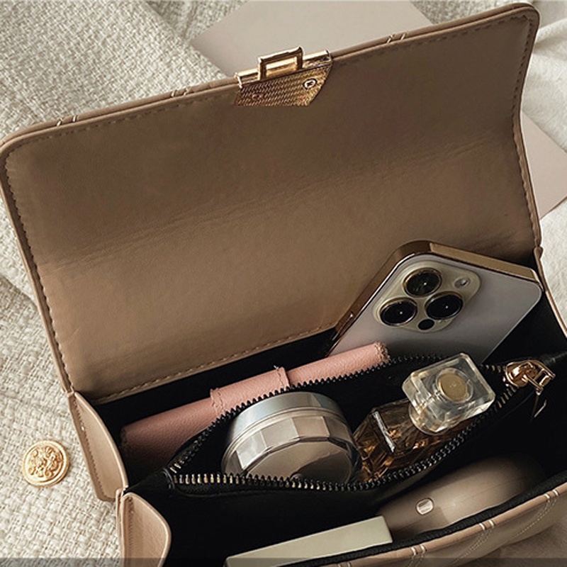 Túi Đeo Chéo Vai Có Khóa Thêu Hình Thoi Nhỏ Thời Trang Dành Cho Nữ