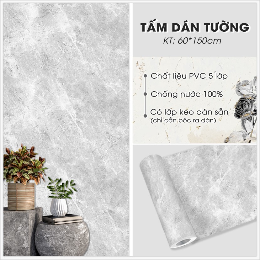 Giấy Dán Tường Màu Xi Măng  | Decal Dán Tường Chống Bấm Bẩn Dễ Dàng Vệ Sinh Chất Liệu Chống Nước