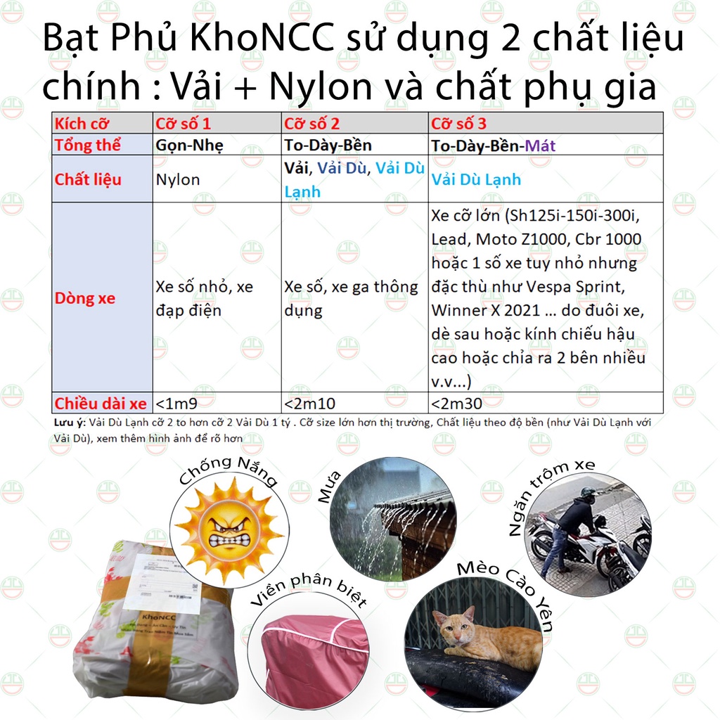 Bạt Phủ Trùm Xe Máy Loại Cao Cấp - To Dày Bền Mát Cam Kết Mưa Nắng 100% - Chống Quéo Pô Nóng - BatPhuXeCC-TiHo (Đa màu)