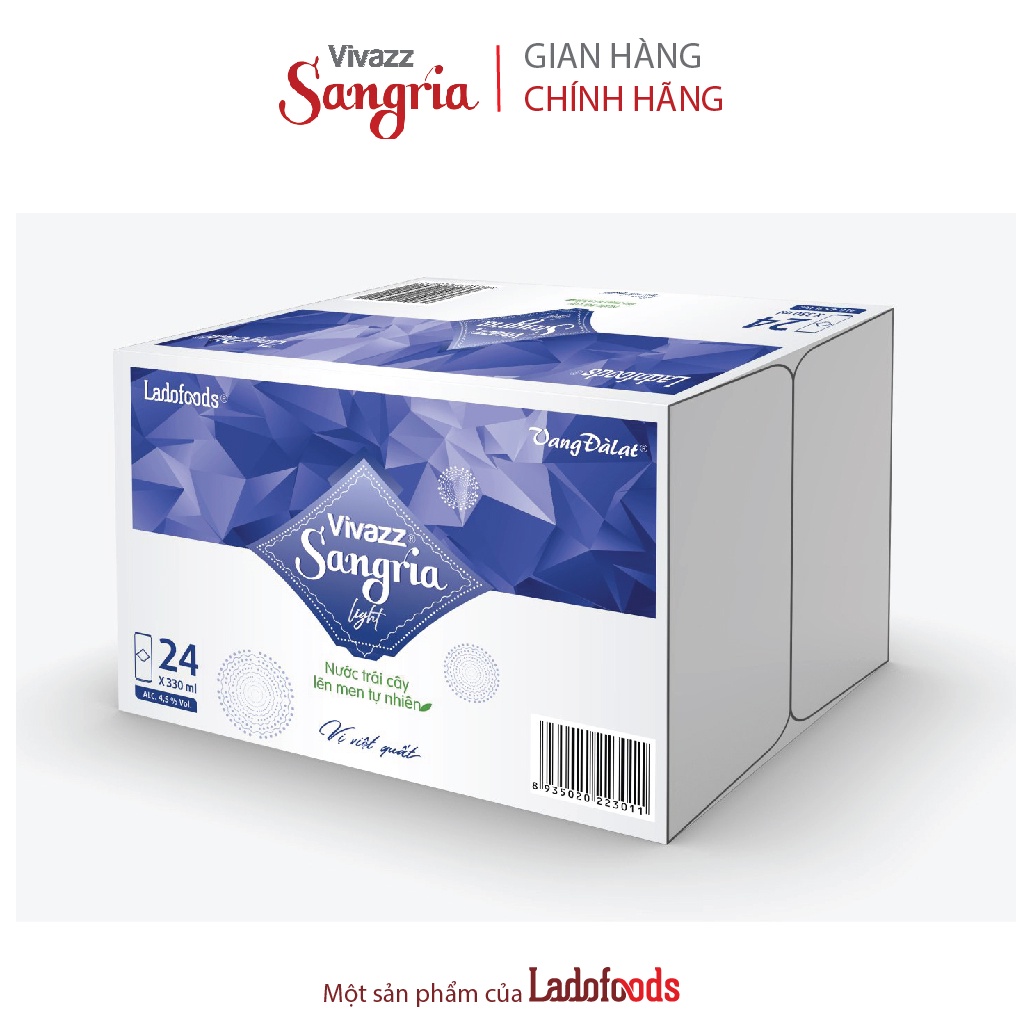 Thùng 24 lon Vivazz Sangria Light - Nước trái cây lên men tự nhiên vị việt quất -  lon 330ml