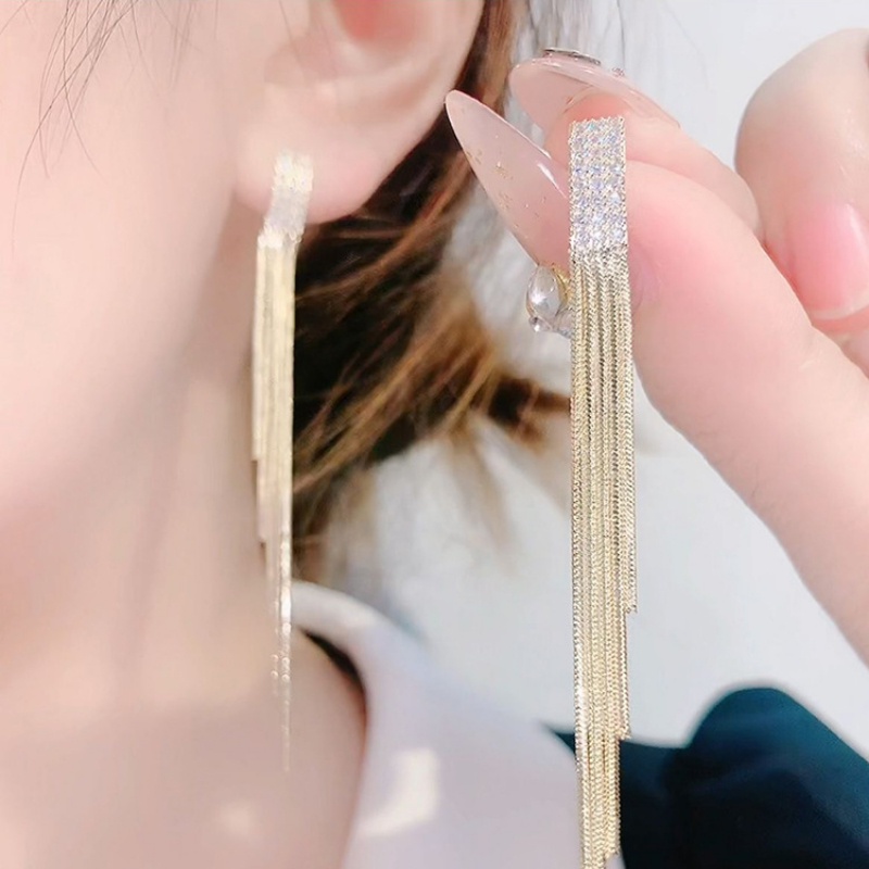 Bông Tai Dáng Dài Đính Đá Thời Trang Cao Cấp