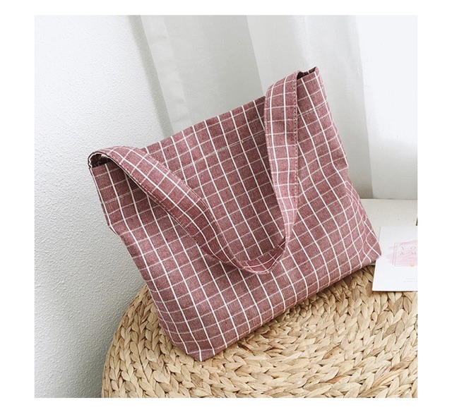 Túi tote hoạ tiết kẻ caro trẻ trung style girl vintage