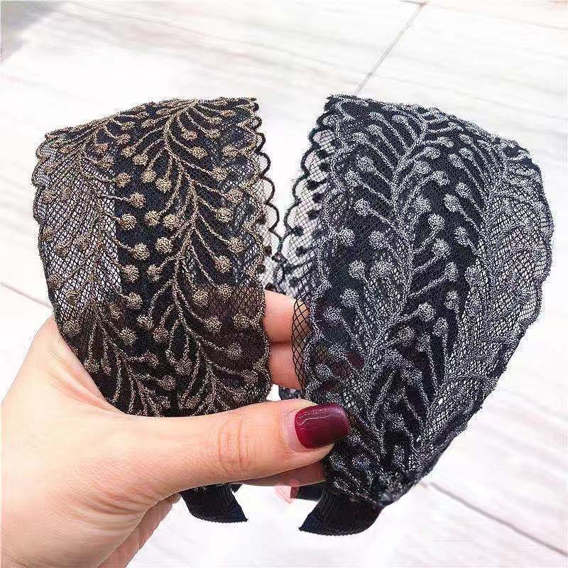 Băng Đô Cài Tóc Bản Rộng Bằng Vải Dệt Kim Phối Ren Tua Rua Thời Trang Độc Đáo JP6