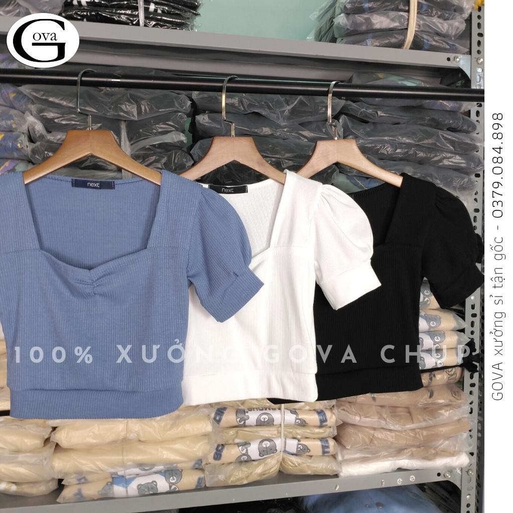 Áo Croptop Tay Phồng Ngắn Cổ Vuông Nhún Ngực Siêu Xinh Satiny DB63