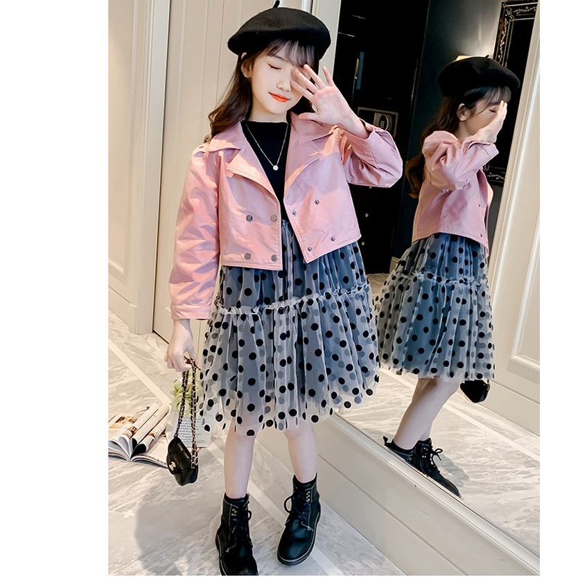 Váy thu đông bé gái size đại tặng kèm áo khoác da siêu mềm đẹp size 16-45kg [SV11]