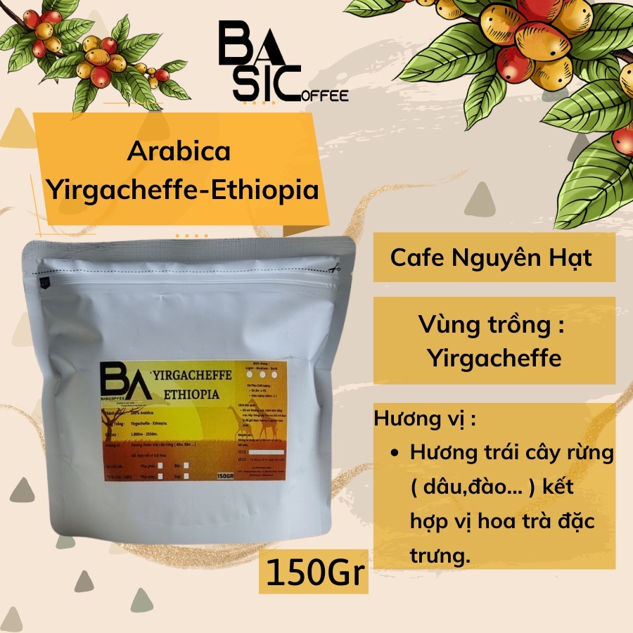 Cà Phê Ethiopia Yirgacheffe Limau Kmali G1 Basic Coffee Cafe Rang Xay Nguyên Chất Ngoại Nhập