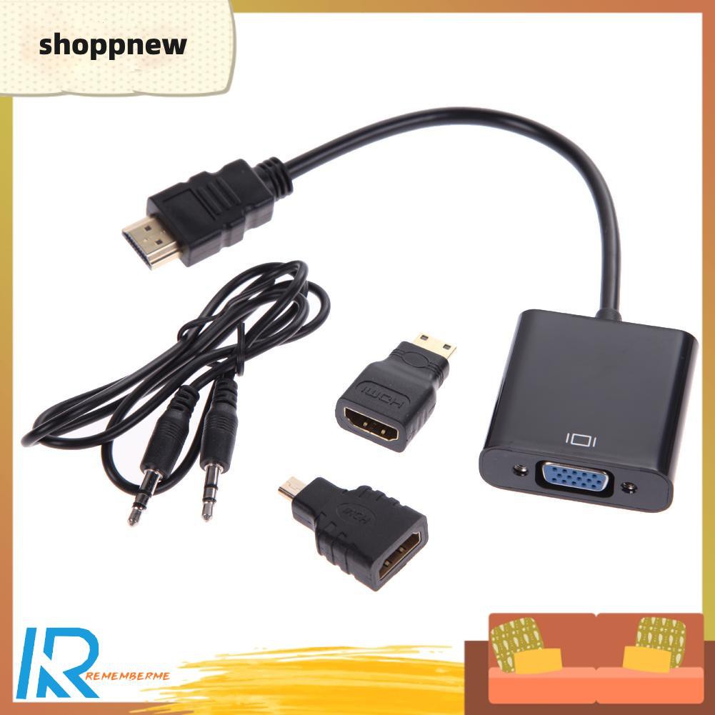 Shoppnew 1080P Micro HDMI-compatible / Mini HDMI-compatible / HDMI-compatible to VGA Converter Adapter with Audio