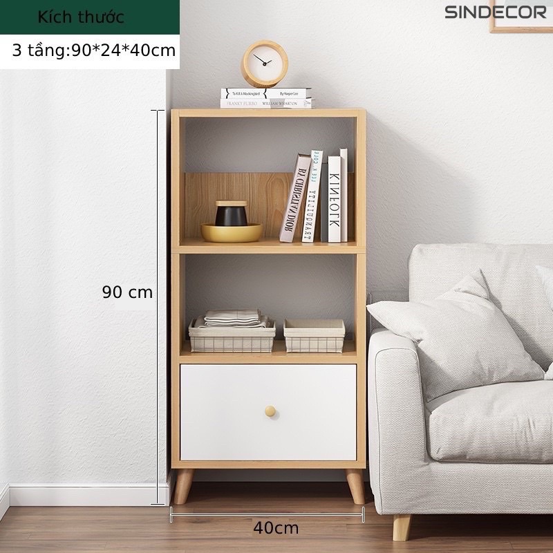 Tủ gỗ đa năng, kệ giá sách decor phòng khách, phòng làm việc phong cách Bắc Âu - Sindecor