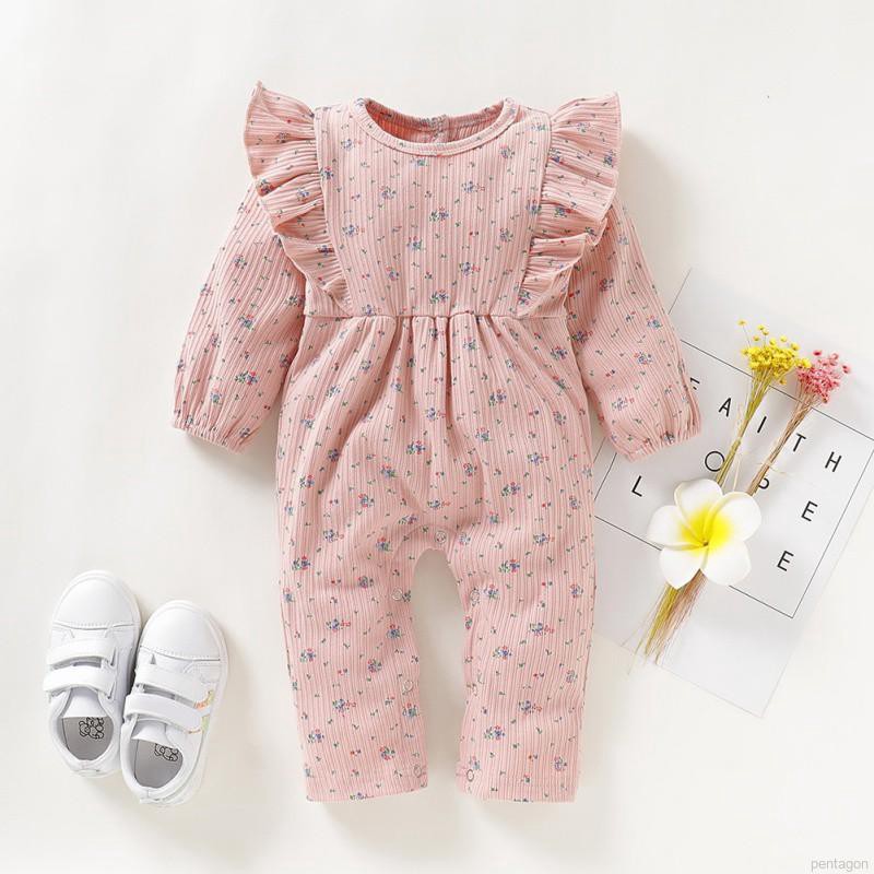 Jumpsuit tay dài hoạ tiết hoa cho bé gái