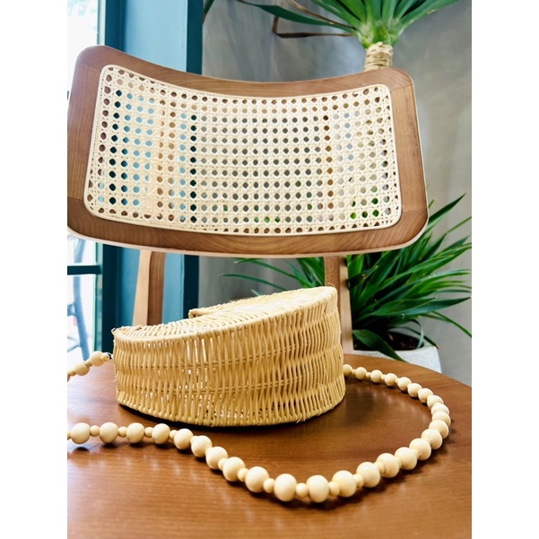 Kho sản xuất bán sỉ túi mây hình mặt trăng dây đeo chéo hạt gỗ siêu độc lạ Vintage