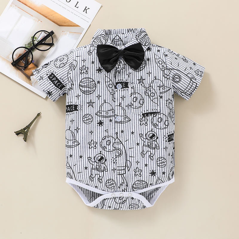 Combo bộ đồ áo sơ mi cho bé trai 6 đến 36 tháng Cotton Cộc In Họa Tiết Hoạt Hình tay ngắn áo phông quần yếm set mùa hè thời trang cho bé trẻ em sơ sinh