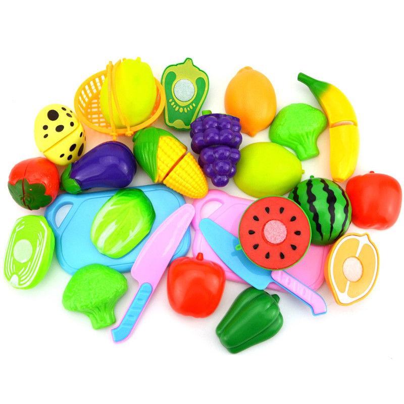 Kids Pretend Role Play Kitchen Fruit Vegetable Food Toy Cutting Set Child Gift
