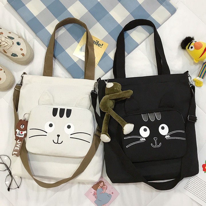 Túi tote size đại hộp mặt mèo CÓ ẢNH THẬT