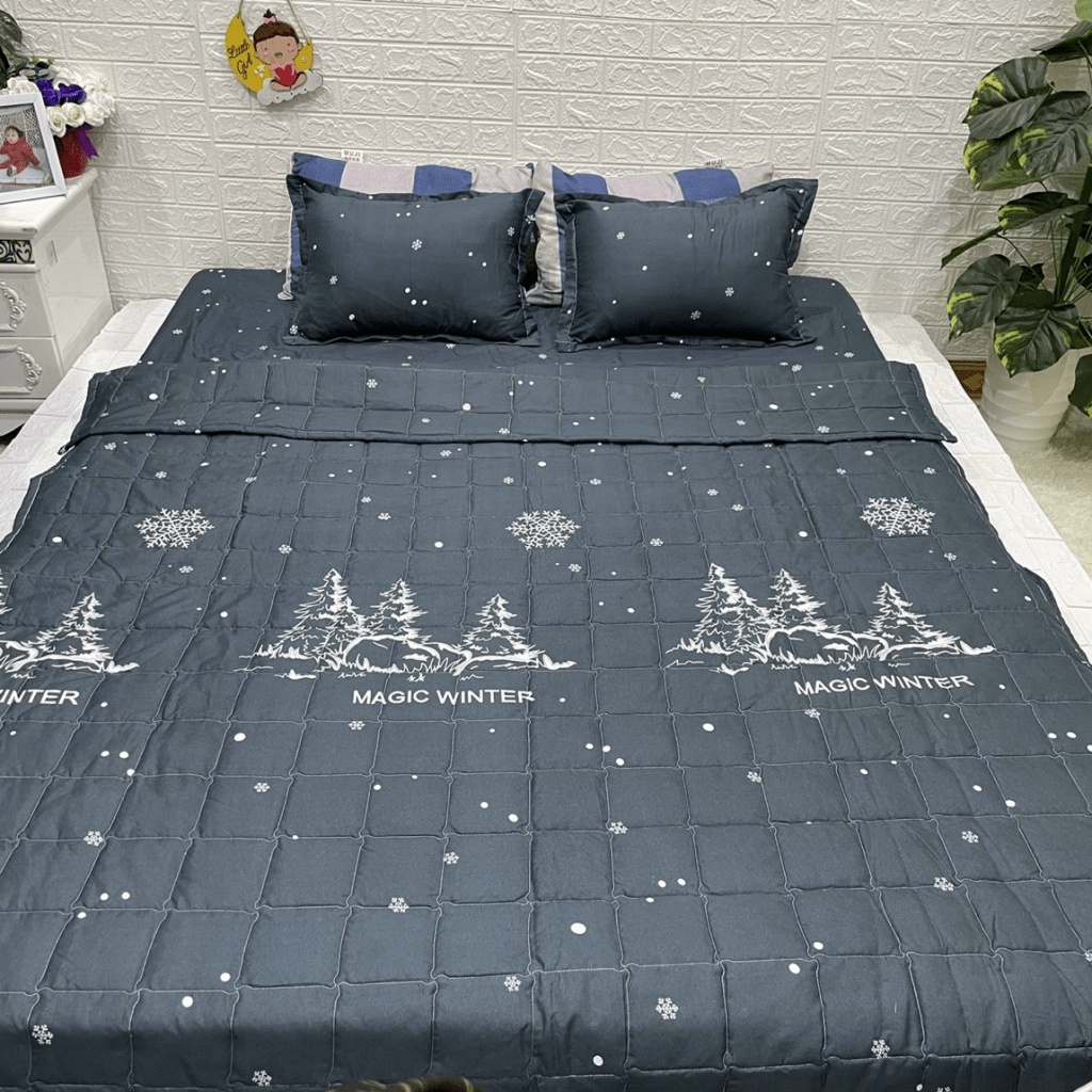 Bộ 5 Món Chăn Ga Gối Cotton Poly Hè Thu, Set Chăn Hè Ga Gối, Bộ Chăn Ga Gối Cotton Hoạ Tiết Sinh Động Đủ Kích Thước M2/M