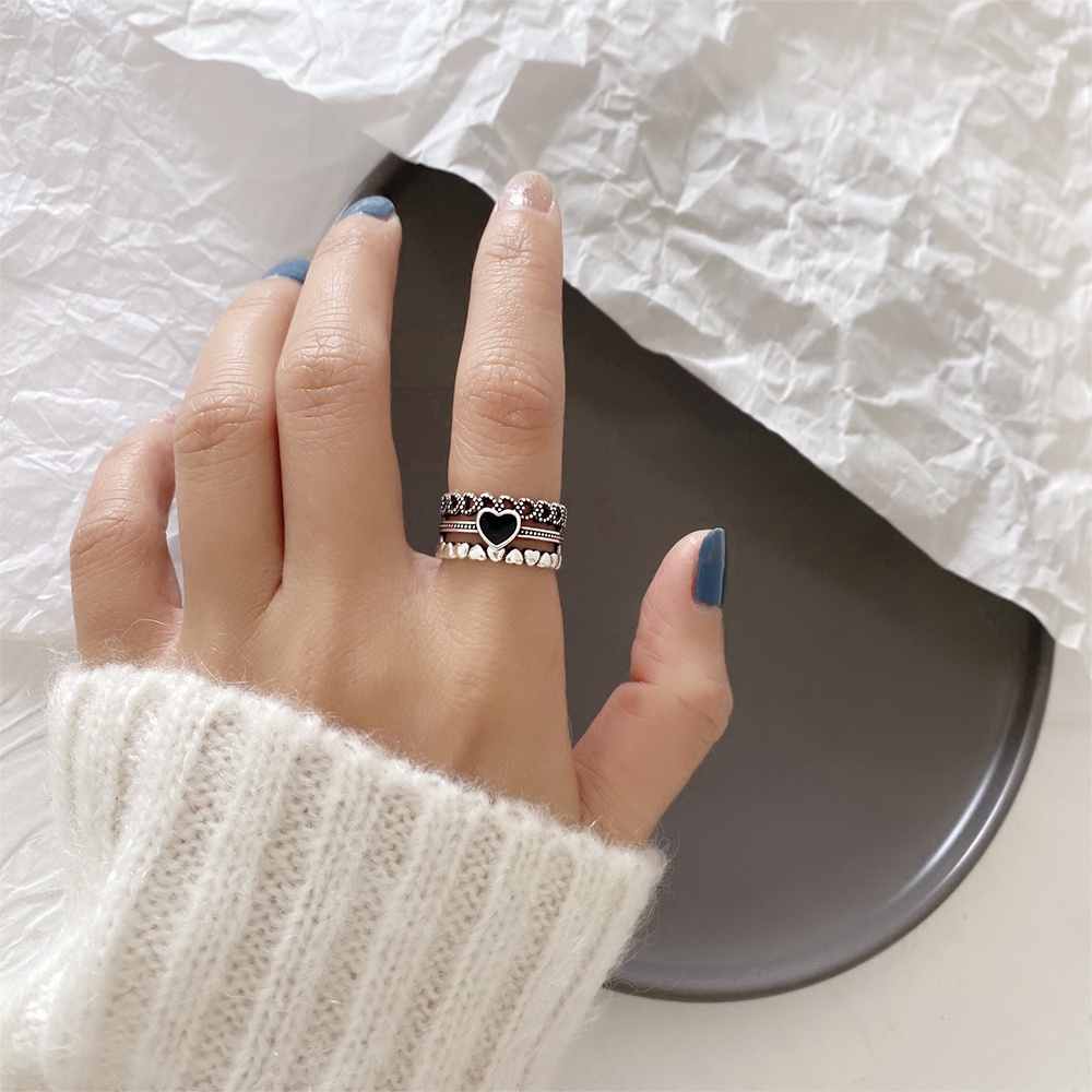 Nhẫn hình trái tim rỗng có thể điều chỉnh phong cách retro cho nữ