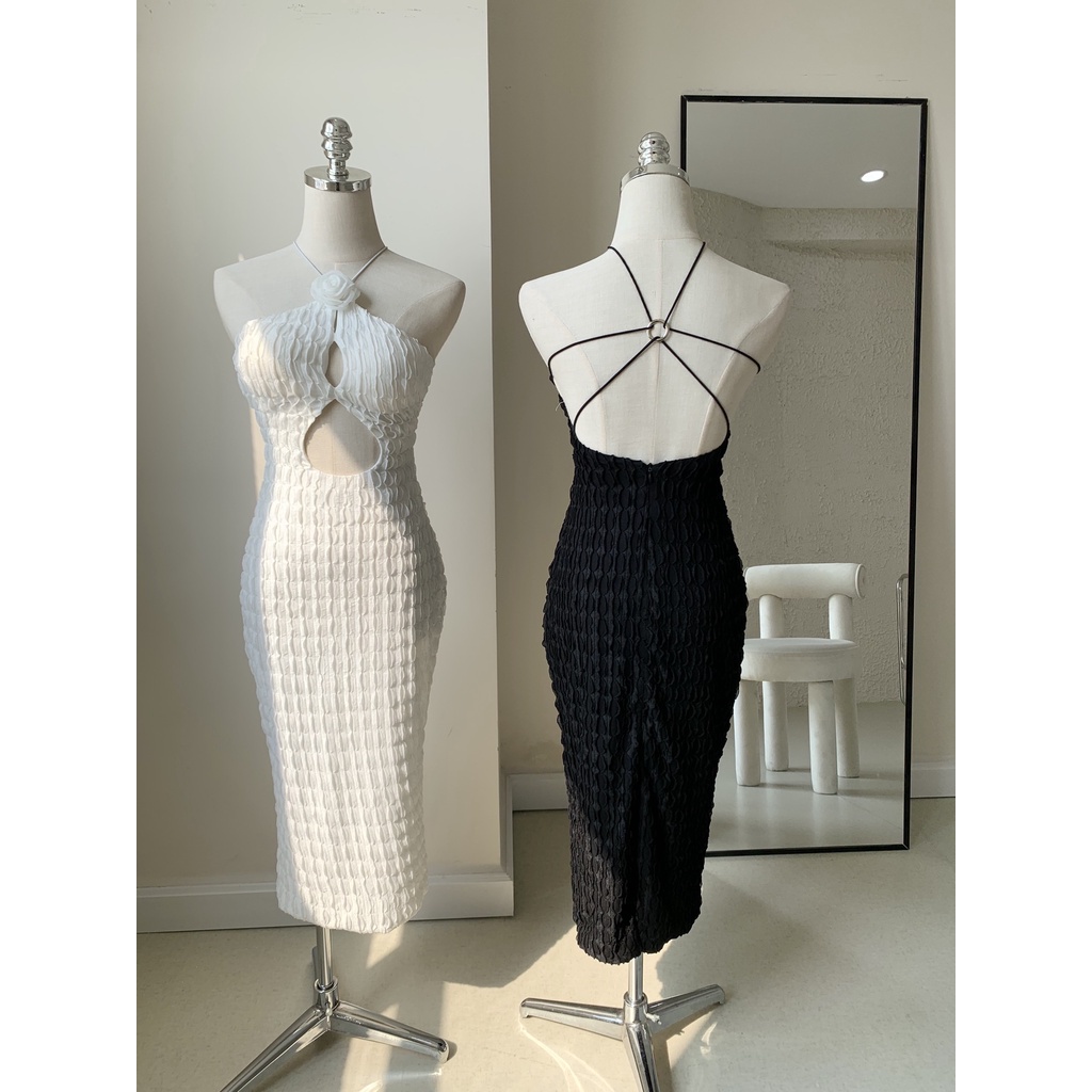 Đầm body đính hoa hồng cutout giọt lệ Teardrop - Tipblu