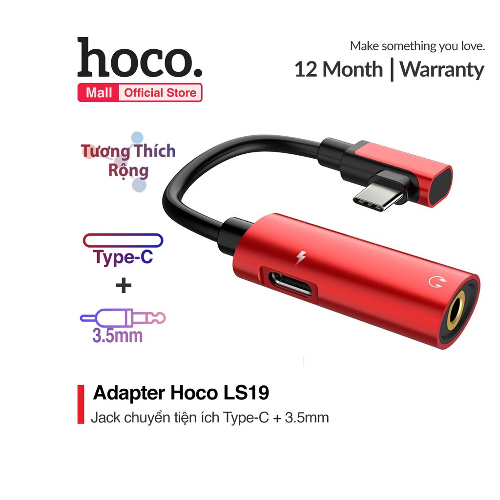 Cáp chuyển đổi Hoco LS19 từ USB Type-C sang USB Type-C + Audio 3.5mm