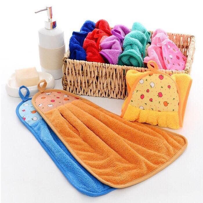 Khăn lau tay nhà bếp dễ thương có móc treo tường cotton thấm hút tốt