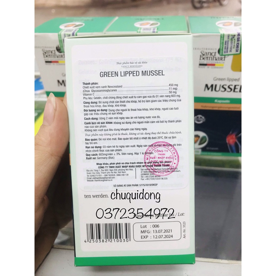 Hỗ trợ đau nhức xương khớp Mussel chiết xuất con vẹm xanh hộp 60viên