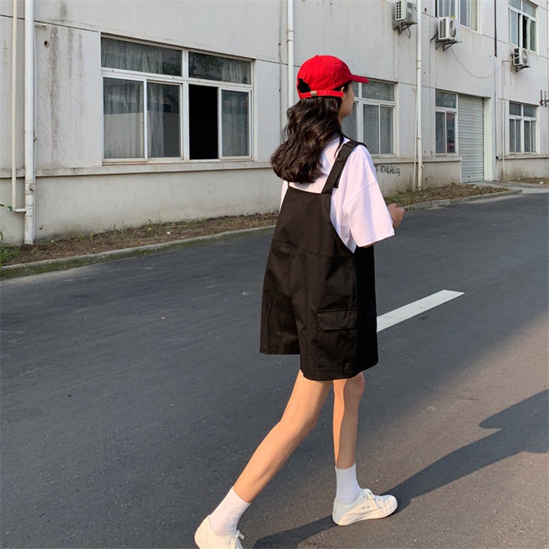 Bộ áo thun tay ngắn + quần yếm IELGY lưng cao dáng rộng cá tính thời trang cho nữ