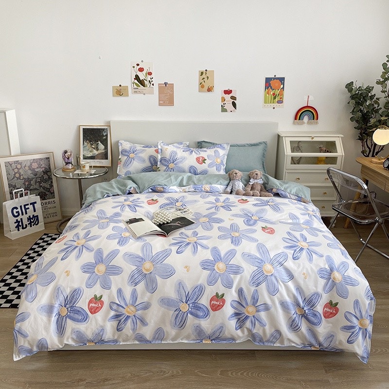 Bộ chăn ga gối cotton 3D mềm mịn  màu sắc nhẹ nhàng sang trọng cotton 3D mát bộ 5 món tặng kèm vỏ gối ôm
