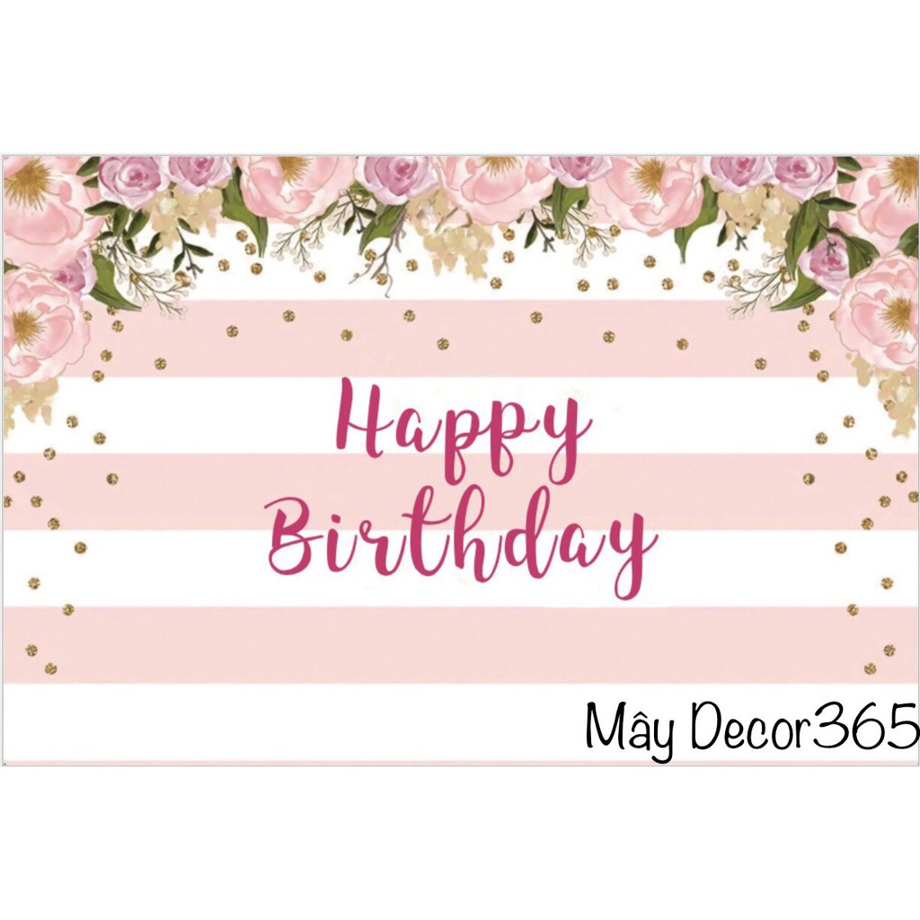 Banner Happy Birthday hot trend mầu hồng, hình ngẫu nhiên cho bé gái .